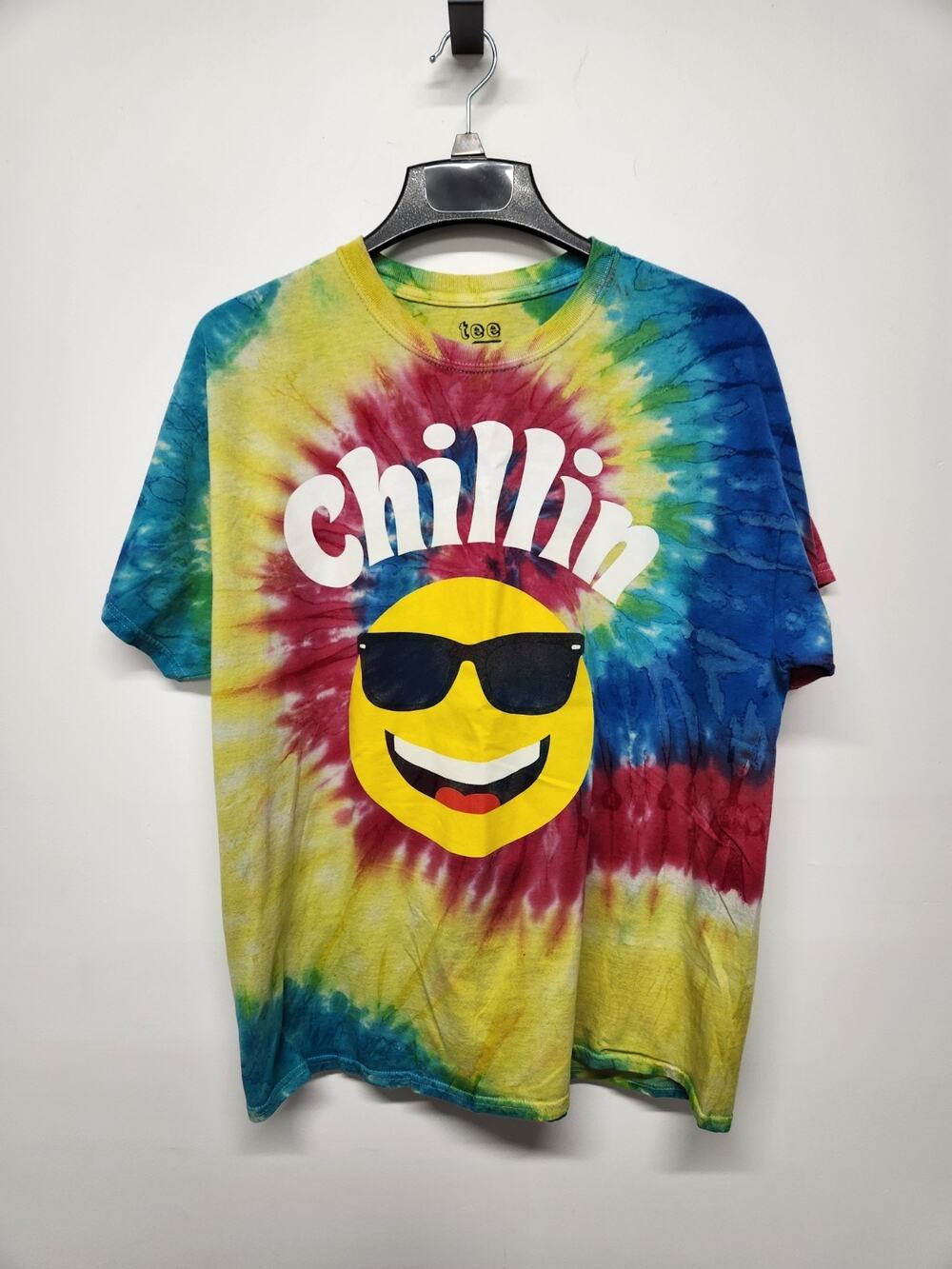 Tee Luv Men's Tie-Die "Chillin" Smiley Face T-Shirt, Sz XL, Multi Color Rainbow
